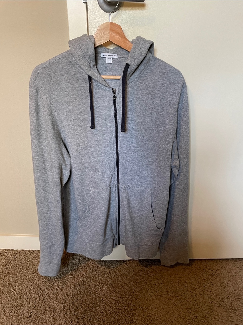 James Perse Men's Grey Zip Hoodie Sweatshirt - Lightweight Casual